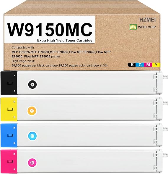 EVEINK Extra High Yield W9150MC W9151MC W9152MC W9153MC Toner Cartridge | W9150MC Toner Compatible for MFP E78625dn E78630dn E78635dn Series Printer,Black Cyan Magenta Yellow