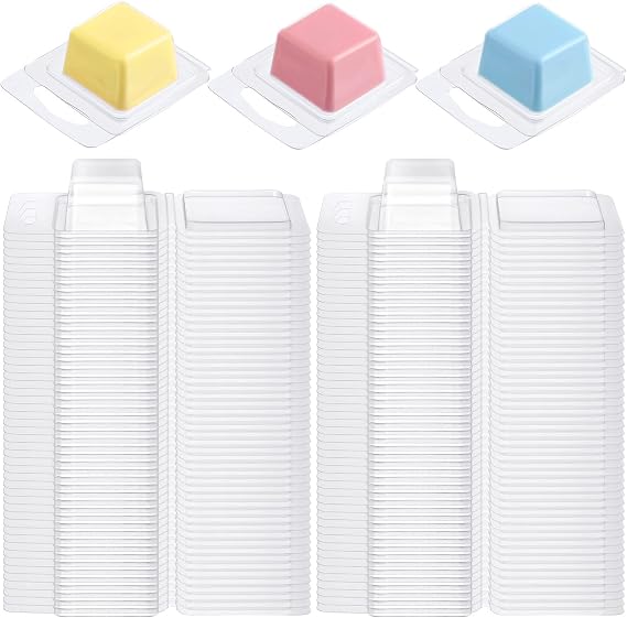 Wesiti Wax Melt Molds Clear Empty Plastic Wax Melt Clamshells Container Pet Single Cube 1 oz Candle Molds for DIY Chocolates Wickless Candles Soap Making(100 Pcs)