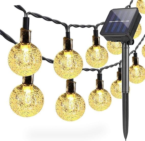 Solar String Lights Outdoor Garden 21ft 30 LED Waterproof Fairy Lights Globe Crystall Ball Decor Festival Colourful Light for Party Wedding Patio Christmas Decoration (Warm White) [Energy Class D]