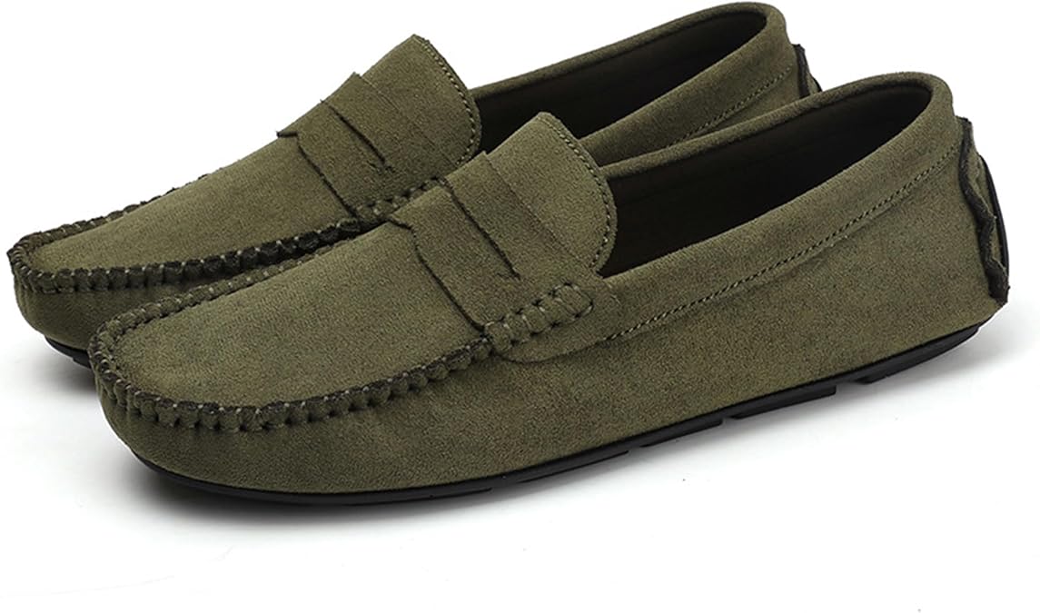 Men's Suede Penny Loafers Slip-On Driving Moccasins Casual Flat Shoes Hand Stitching Work Boat Shoes