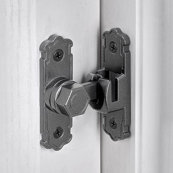 INIRET Grey Barn Door Latches,Aluminum Alloy 90/180 Degree Gate Lock,Right Angle Door Lock Latch,Flip Gate Latches Hardware,Door Security Door Latch Lock fo Cabinets,Bathroom,Barn Door
