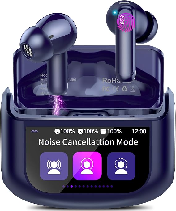 Wireless Earbuds, Bluetooth 5.4 Headphones Multi-Function Touch Screen with 5 EQ Modes, 48H Ear Buds Bass Stereo with ANC Noise Cancelling/Transparency Mode, IPX7 Bluetooth Earbuds, Dark Blue