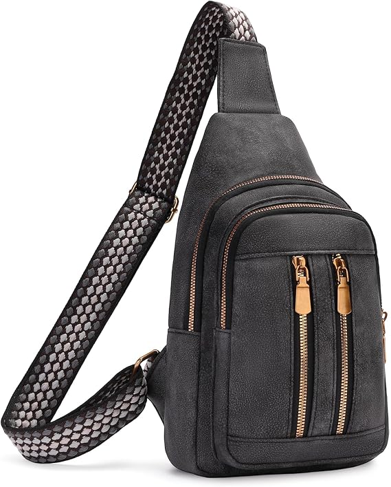 FALAN MULE Small Crossbody Sling Bags Fanny Packs Leather Purses Chest Bag for Women (G-Black)