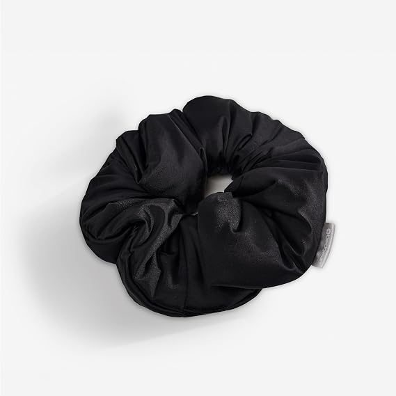 Bedgear Hyper-Silk Plush Performance Scrunchie, Black | Vegan Silk Hair Scrunchie for All Hair Types | Oversized, Cushioned Design to Prevent Creasing & Breakage | Friction-Free, Gentle Hold | 4x4