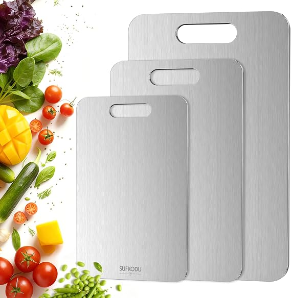 Titanium Cutting Board Set of 3, 100% Double-Sided Titanium Cutting Boards for Kitchen, Dishwasher Safe Non-Toxic Chopping Boards for Meat, Vegetables, Fruits, Raw and Cooked Food Prep (M+L+XL)