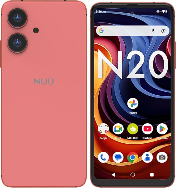 NUU N20 Basic Cell Phone, 4G Unlocked for T-Mobile, Tello, Pink | 6GB RAM + (6GB Extended RAM),128GB Storage, 6.6" 90Hz Display, Dual SIM, Android 15,