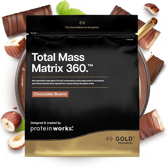Protein Works | Total Mass Matrix 360 - Gold, Chocolate Bueno, 1.32kg | Tri Protein Blend, Mass Gainer Protein Powder, Creatine Monohydrate, Glutamine, Vitamin & Mineral Blend, 5 Servings