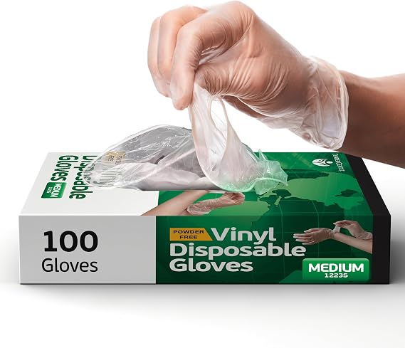 Vinyl Disposable Gloves - Clear Plastic Food Safe Gloves for Cooking, Cleaning - Powder and Latex Free