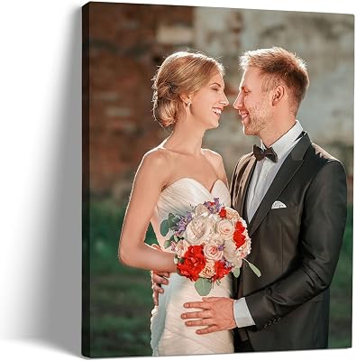 Custom Canvas Prints With Your Photos, Customized Picture On Canvas Print, Personalized Wall Framed Gifts for Family Anniversary Baby Pet Wedding Christmas Graduation Decor for MenWomen 8 x 8in