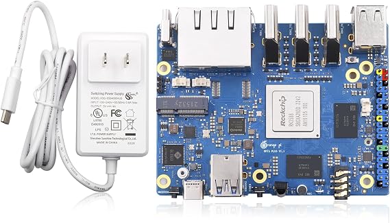 Orange Pi 5 Plus 8GB LPDDR4/4x Rockchip RK3588 8-Core 64-Bit Single Board Computer with eMMC Socket, Development Board Run Orange Pi/Ubuntu/Debian/Android 12 OS (8GB+ Power Supply)