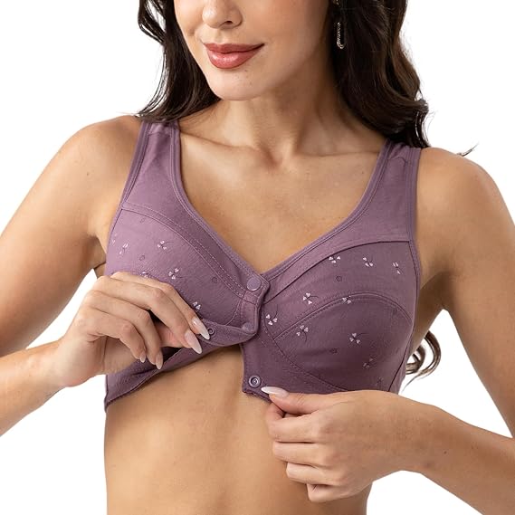 Daisy Bras for Older Women Front Closure, Comfort Breathable No Underwire Daisy Bra for Seniors Purple 34