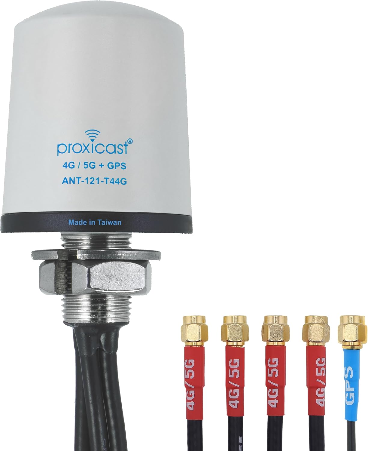 Proxicast 5-in-1 Combo Antenna 4x4 MIMO 5G  GPS - Vandal Resistant Low Profile Omnidirectional Hole Mount - 6 ft Coax - White - Compatible with Cradlepoint, Digi, Peplink & Sierra ANT-121-T44G-W-06