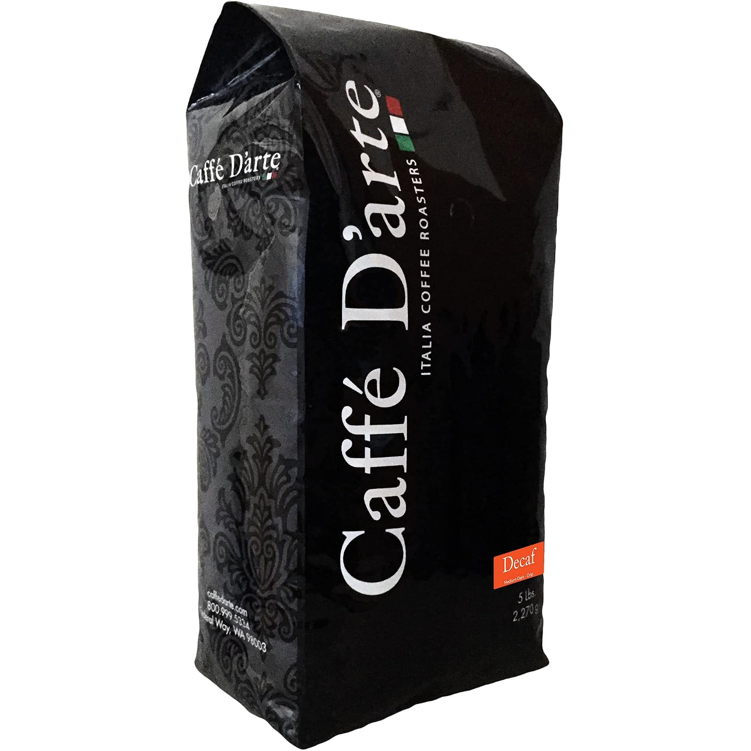 Caffe Darte Decaf Whole Bean Espresso Coffee, 5 Pounds