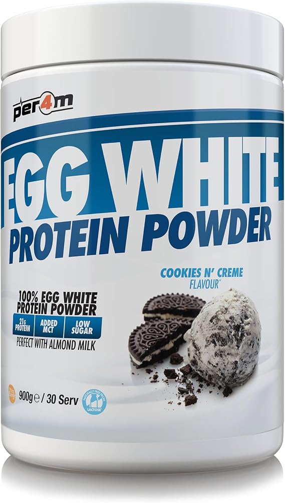 Per4m 100% Pure Free Range Egg White Protein Powder | High Protein Shake with Added MCTs | Gut Friendly, Lactose-Free & Essential Amino Acids (900g, Cookies N Creme)