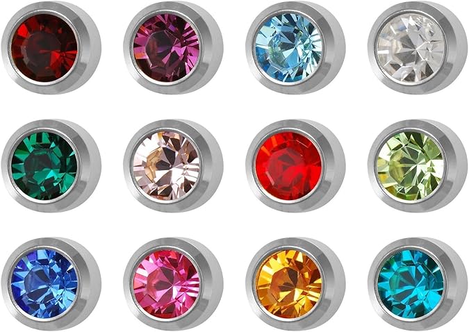 12 Pairs Studex Birthstones Mini 2mm Stainless Steel Bezel Setting Ear Piercing Stud Earrings