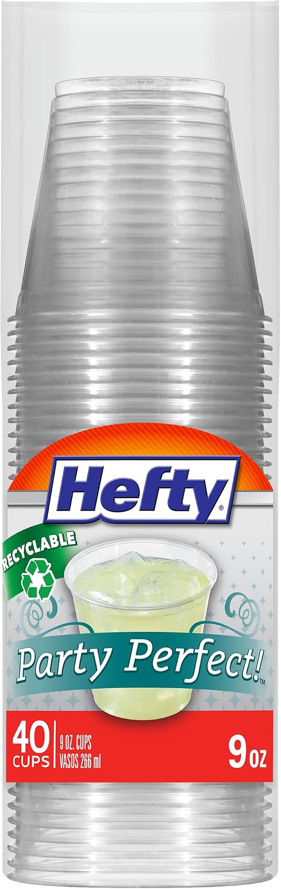 Hefty Deluxe Clear Plastic Party Cups (9 Ounce, 40 Count) | Small Clear Cups for Parties, Wedding Receptions, Birthdays, Snacks, Shatter Resistant, Easy Cleanup, Recyclable