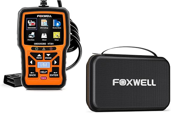 FOXWELL NT301 OBD2 Scanner Live Data OBDII Diagnostic Code Reader Tool & Portable Carrying Case for OBD2 Scanners & Battery Testers