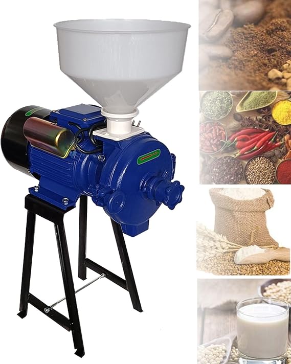 Electric Grain Mill Grinder, 1500W 220V Dry & Wet Spice Grinder, Commercial Corn Mill with Funnel, Thickness Adjustable Powder Machine, Heavy Duty Feed Flour Cereal Mill Wheat Grinders