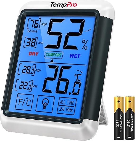 ThermoPro TP55 Digital Room Thermometer Temperature and Humidity Monitor with All Time or 24hrs Max and Min Records for Temperature and Humidity Baby Room Thermometer with Large Backlight Touchscreen
