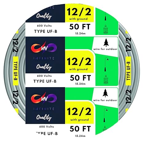 12/2 UF-B Wire Gray Solid Underground Feeder Cable (50 Ft)