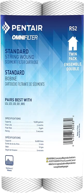 CFS COMPLETE FILTRATION SERVICES EST.2006 Compatible for OmniFilter Model RS2-DS 2 Pack String Wound Filters Whole House Water Filter Cartridges | 10 x 2.5-Inch Cartridge, 5 Micron, 15,000 Gallons; Reduces Sand, Silt, Rust and Scale; Pack of 2, City or Well Water