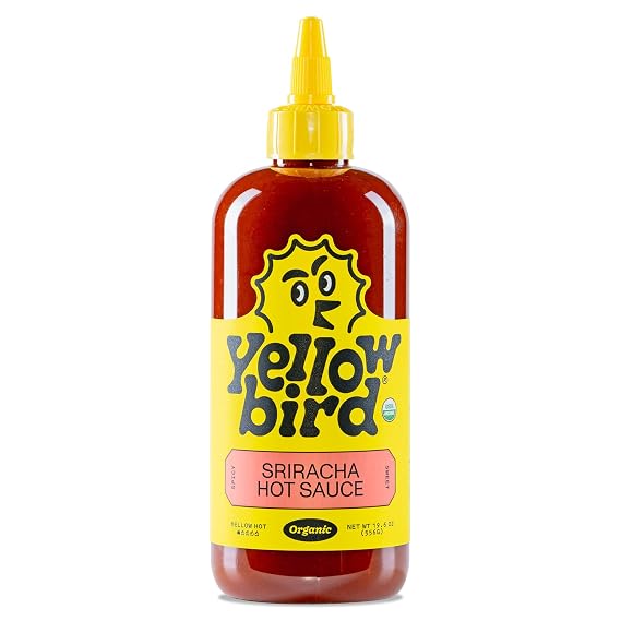 Yellowbird Organic Sriracha Hot Sauce 19.6 oz. Tabletop Size (Mellow Hot | 1 Bottle | Made w/ Organic Garlic, Dates, Lime)
