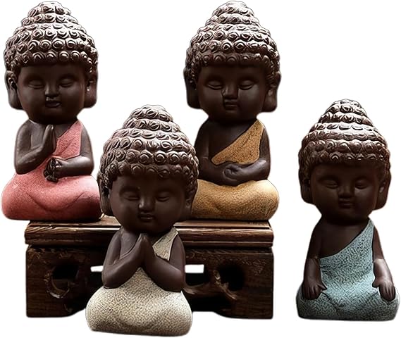 Buddha & Karma 4 Noble Truths Figurines - Mini Buddha Statue Set Representing Enlightenment & Peace - Handcrafted Mini Figurine Design Brings Peace to Any Space Add Buddha Figurine to Room Decor Today