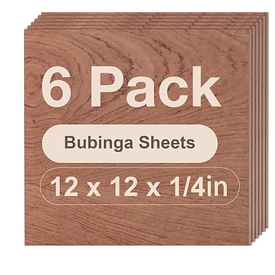 Rowood 6 Pack Bubinga Plywood 14,12x12x14inch,6mm Plywood Sheets Thin Unfinished Wood for Laser Cutting and Engraving,DIY Adult Craft Project Kits for Ornaments, Models Drawing,Wood Burning