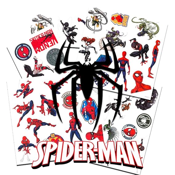 Spider-Man Temporary Tattoos for Kids - 50 Superhero Tattoos for Spiderman Birthday Party Favors