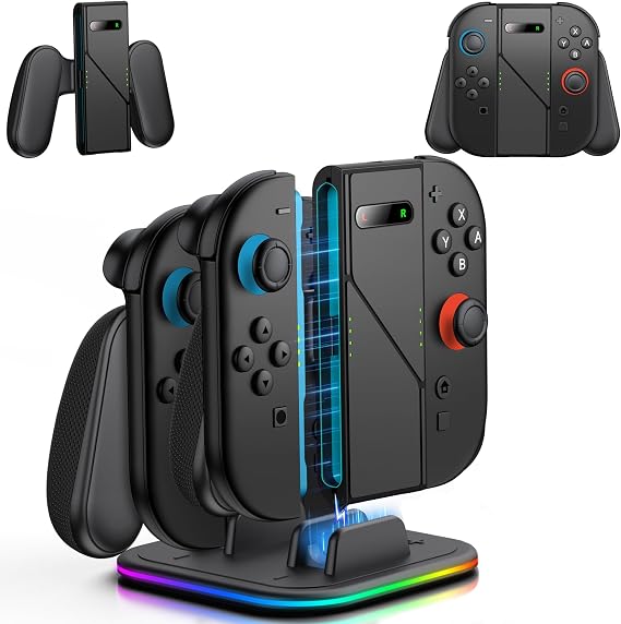 Switch 2 Controller Charger with 2 Grips [Play While Charging] Switch 2 Charging Grip Compatible with Nintendo 2 w Dynamic Light