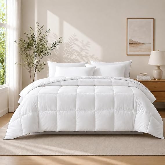 Down Fiber Comforter Oversize King, Lightweight Summer Duvet Insert White | Hypoallergenic Breathable Comforter for Hot Sleepers, 8 Corner Tabs, Soft All Season Hotel Bedding