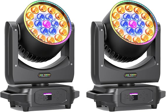 2-Pack Moving Head DJ Light 4in1 Beam/Wash/Zoom Effect 19x10W 60 * 0.2W 5050 R/G/B Control by DMX512 for Parties Church Wedding Bar KTV