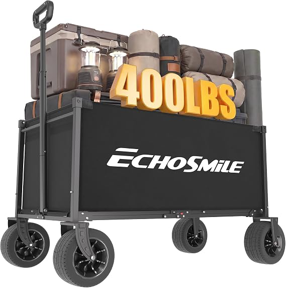 EchoSmile Collapsible Wagon Cart, Heavy Duty 400lbs Capacity, Black