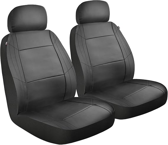 2-Piece Midnight Plush Seat Covers for Cars, Trucks, and SUVs, Vegan Leather Seat Cover for Cars, Universal-Fit Car Seat Covers, Interior Accessories - Black