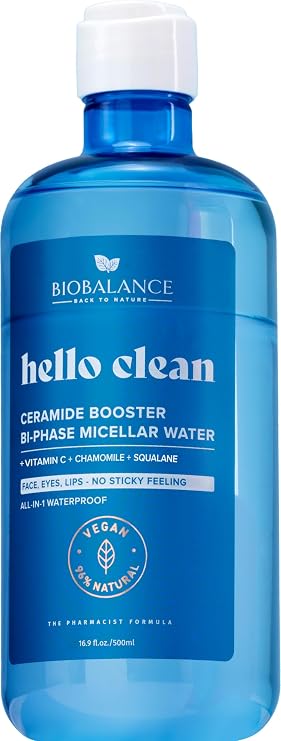 BioBalance Hello Clean Ceramide Booster Bi-Phase Micellar Water | 500ml | Facial Cleanser | Grease Free Cleanser | Soothe Dry & Sensitive Skin | Ceremide Cleanser | Brightening Skincare
