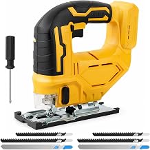 Cordless Jig Saw Compatible with DEWALT 20V, 400W Electric Jigsaw Tool with 6 PCS Replacement Blades, 45° Bevel Cutting, for Fast Cutting in Wood, Metal, PVC, and Plywood (Battery Not Included)