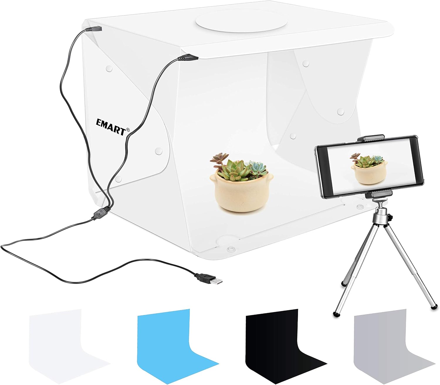 Upgraded EMART Light Box Photography, 14" x 16" 35X40cm Portable Photo Studio Light Box White 104 SMD LED Mini Shooting Light Tent Kit with 4 Photo Backdrops, for Product Photography