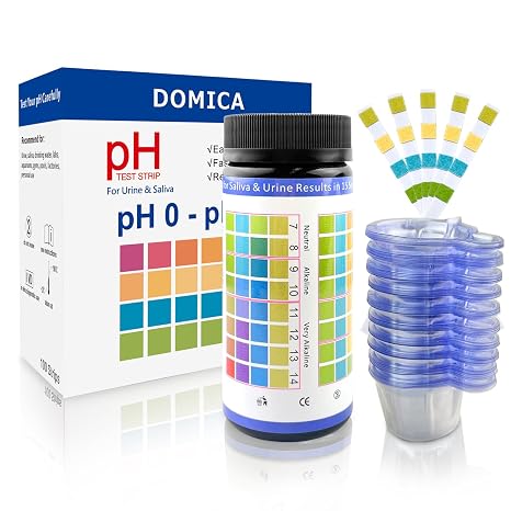 pH Test Strips for Urine Saliva 100 Ct with 100 Cups, (Range 0-14) 4 in 1 pH Testing Strips or Human Body Alkaline Acid, Orak pH, Water pH, Fast 15-Second Results Home Pee Test