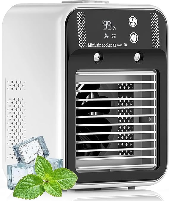 Glacier Breeze Ac Unit, Quiet Portable Air Conditioner With Humidifier Mist, 2/4h Timer 2 Speeds, Digital Display, 500ml Personal Evaporative Cooler, For Home, Bedroom, Office, And Outdoor [Energy Class A]