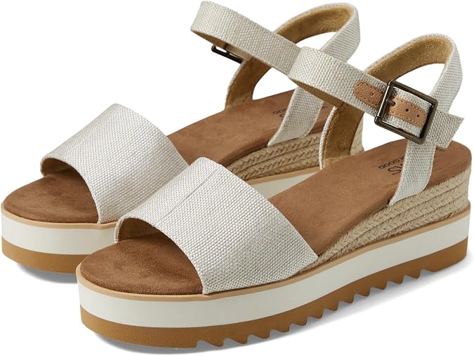 TOMS Women's Diana Wedge Heel Sandal, Leather Upper, Rope-Wrapped Midsole, Adjustable Strap, Buckle, OrthoLite Insole