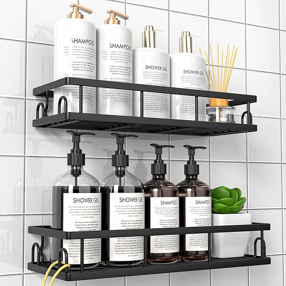 Shower Caddy, Shower Shelf No Drilling (Black-2 Pack)