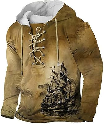 Mens Casual Sweatshirts Hooded Long Sleeve Retro Printed Plaid Distressed Hoodies Lace Up Spring Street Outdoor Top