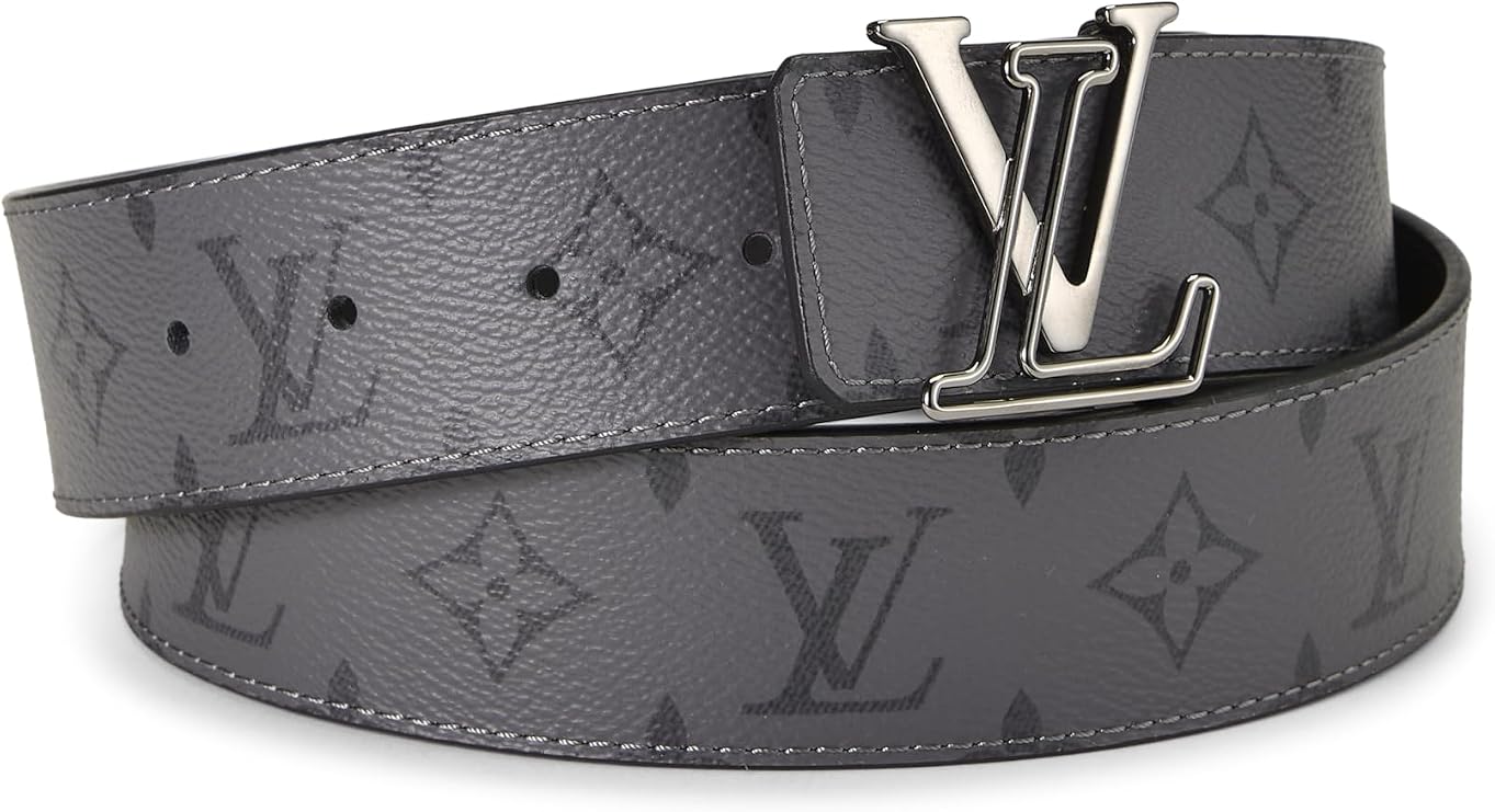 Pre-loved Grey Monogram Eclipse LV Initiales Reversible Ceinture 100, Grey