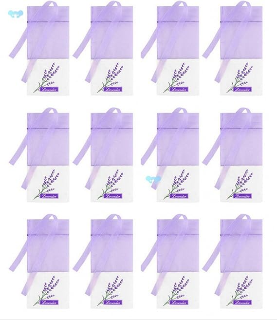 Lavender Sachet Bags Empty - 12 Pack Refillable Organza Drawstring Pouches for Herbs, Spices, DIY Crafts | Floral Design, Purple (Linen Blend)