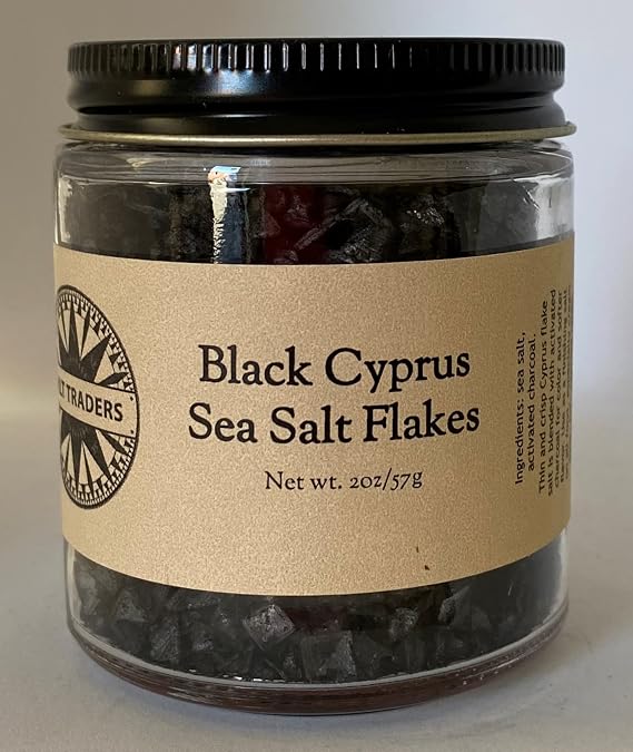 Salt Traders Cyprus Black Pyramid Sea Salt Flakes - 2 oz Net Wt. (Glass Jar)