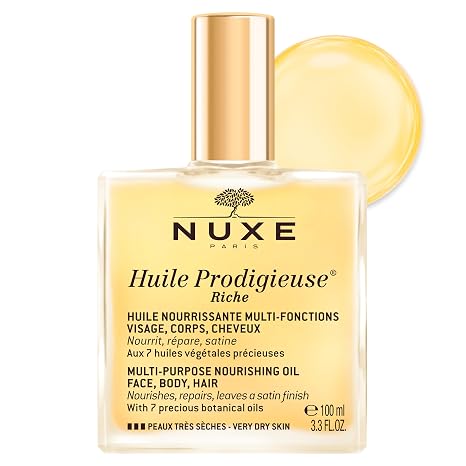 NUXE Huile Prodigieuse Riche Body Oil for Face, Skin & Hair, 3.3 Fl Oz