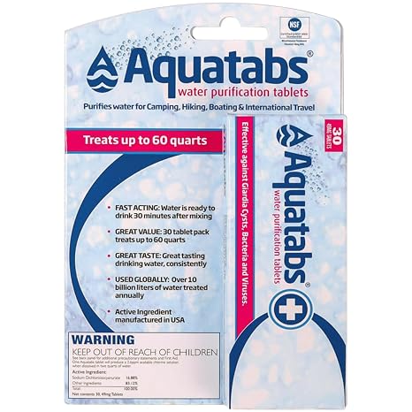 Aquatabs 49mg Water Purification Tablets, 30 Pack, EPA & NSF Certified
