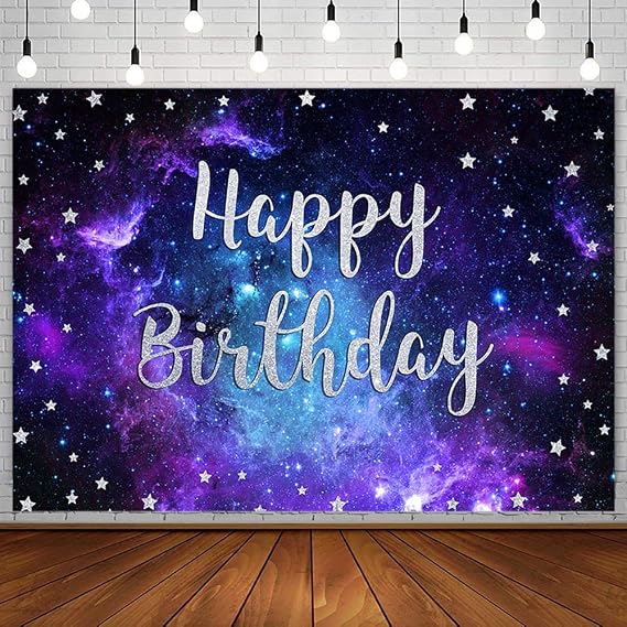 SENDY 7x5ft Starry Sky Happy Birthday Backdrop Outer Space Birthday Party Decorations Supplies for Boy Universe Galaxy Planet Blue Purple Pilot Bday Photography Background Banner Cake Table Props