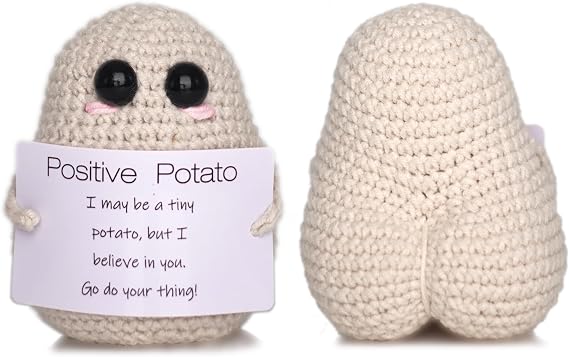 DICHA Positive Potato- Cute and Funny Emotional Support Gift for Friends Party Decoration Encouragement-Handmade Crochet Animals with Card Spreading Joy-Beige