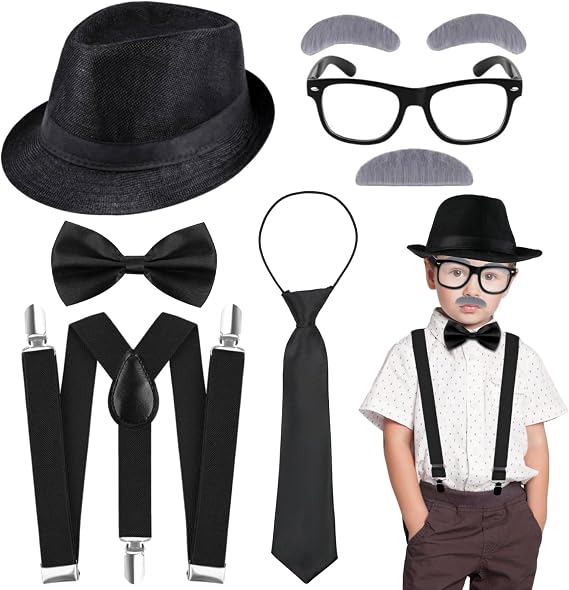 6 Pcs 100 Days of School Costume for Boys Old Man Costume for Kids Grandpa Dress Up
